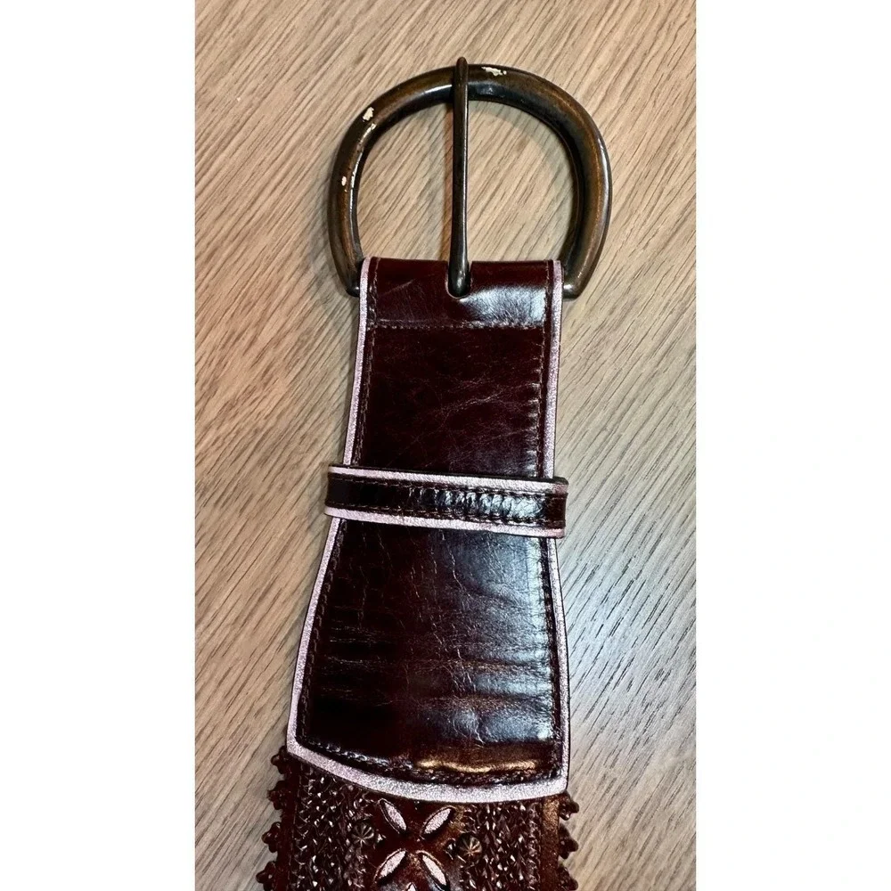 Vintage Streets Ahead Leather Belt Wide Cutout Studded USA Boho M
